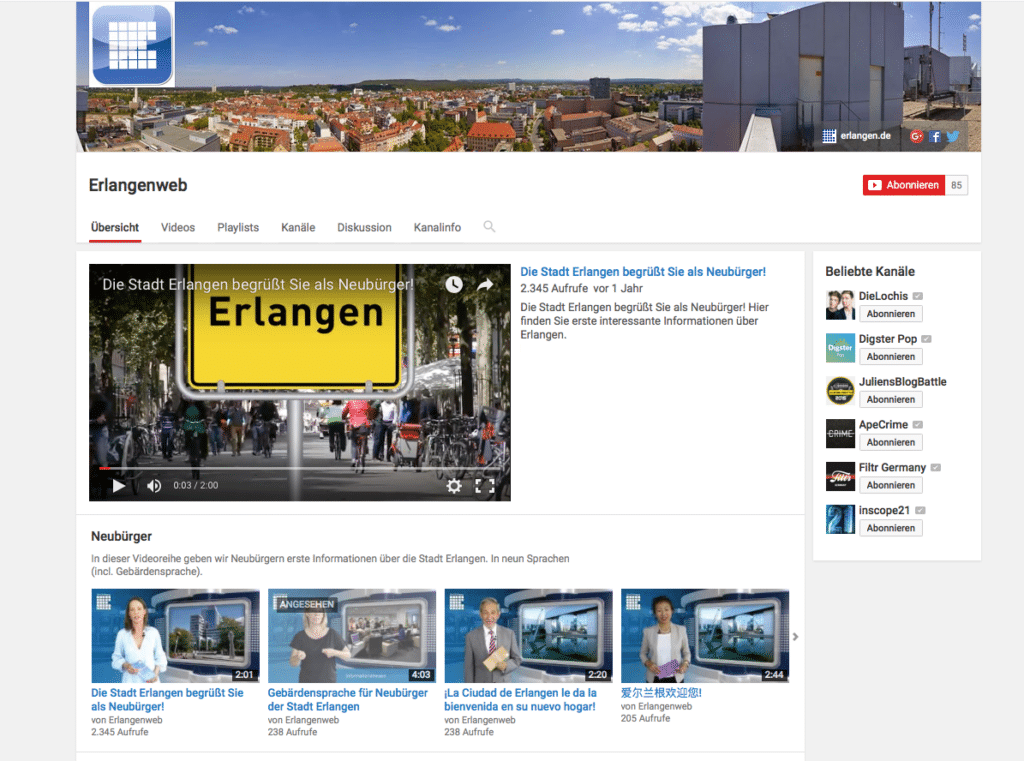 Immer mehr Städte setzen auf einen eigenen Videokanal bei YouTube 