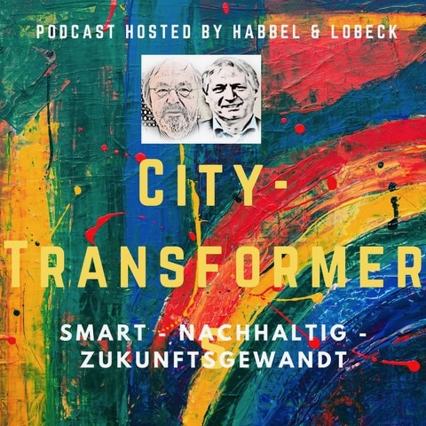 Titelbild des Podcasts City-Transformers mit den skizzierten Köpfen von Franz-Reinhard Habbel und Michael Lobeck